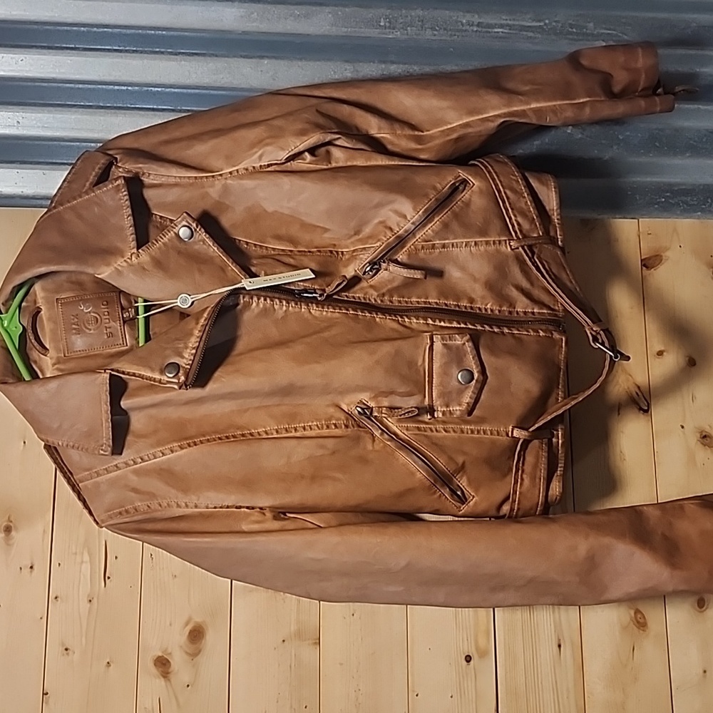 Faux Leather Jacket Brown; Max Studio Sz Small